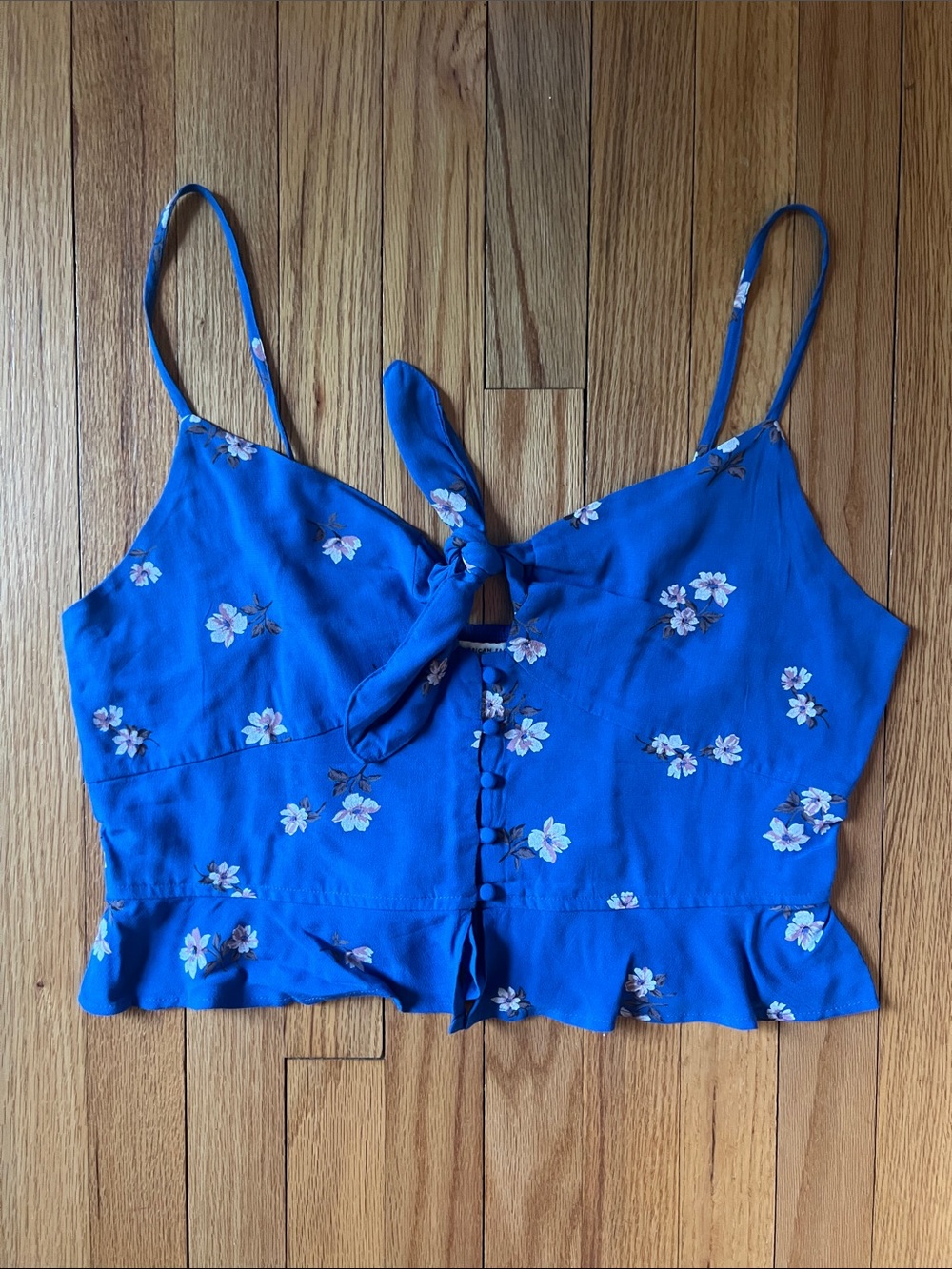 American Eagle Outfitters Royal Blue Floral Tie-Front Cami